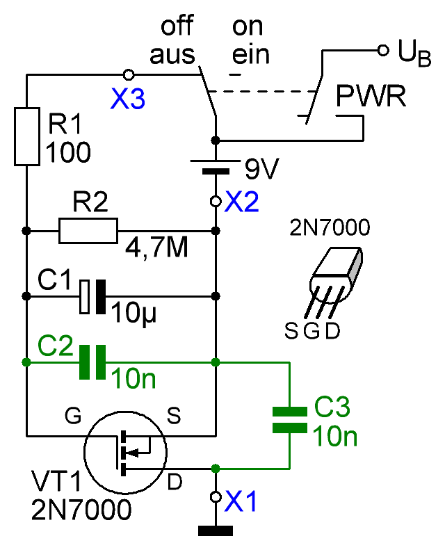 Circuit diagram with the modified switch-on the left