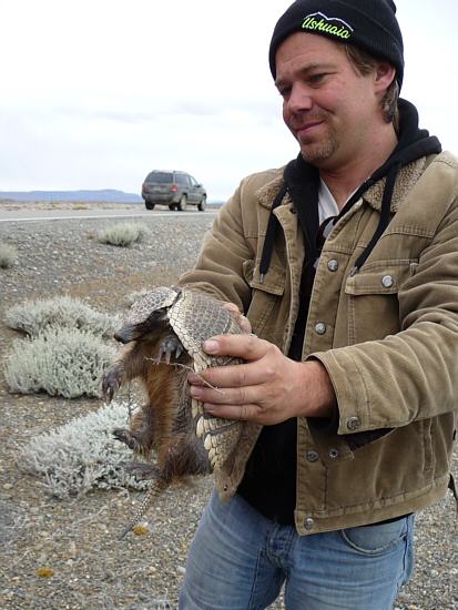 our guide Roland with Patagonian amadillo