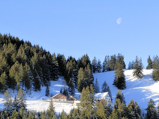 Blick von Steg auf das Berggasthaus Sücka und die Gebäude der Alp