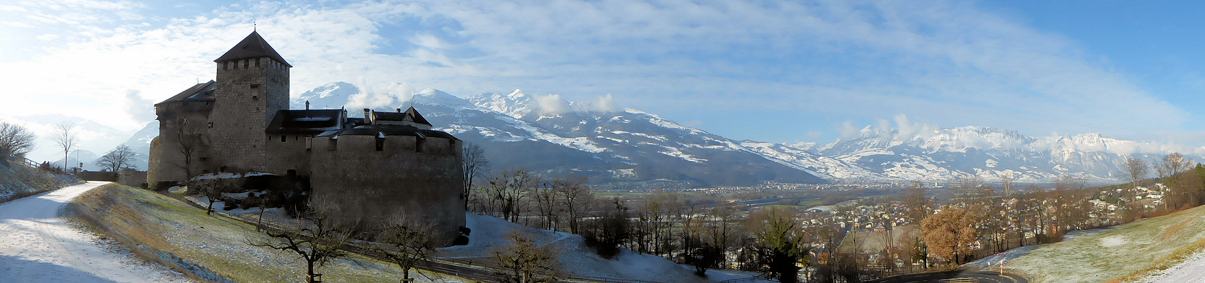 Panorama - Vaduz Castle, Rhine Valley and Swiss mountain